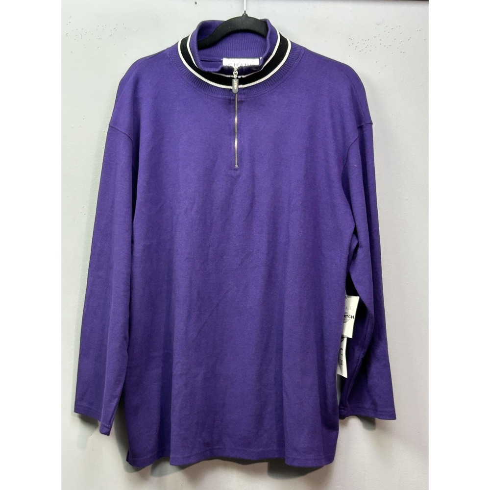 Chaus Sport Pullover Womens XL Purple Amethyst Quarter Zip Striped Mock Neck Top